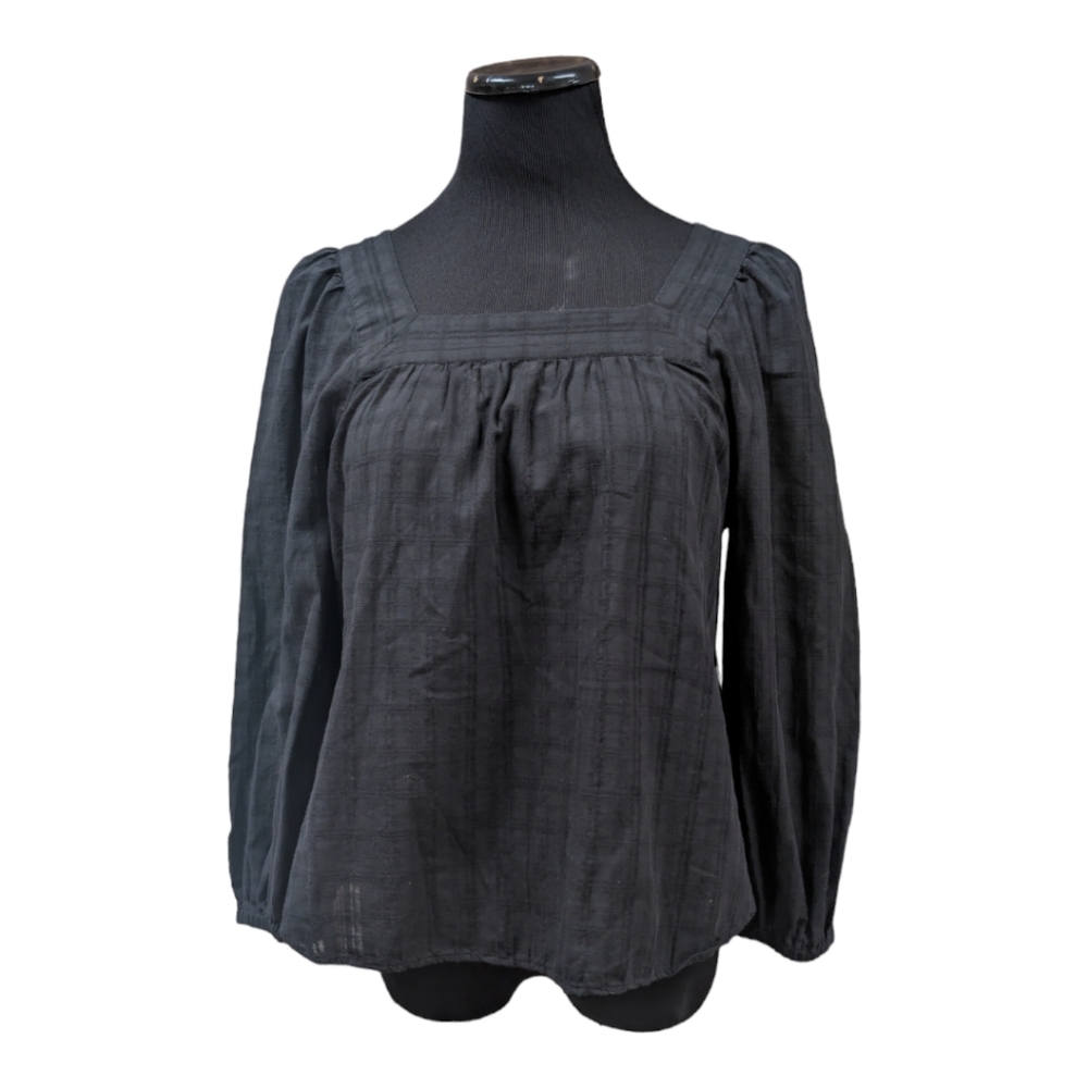 Madewell Black Plaid Textured Loose Cotton Blouse Size S